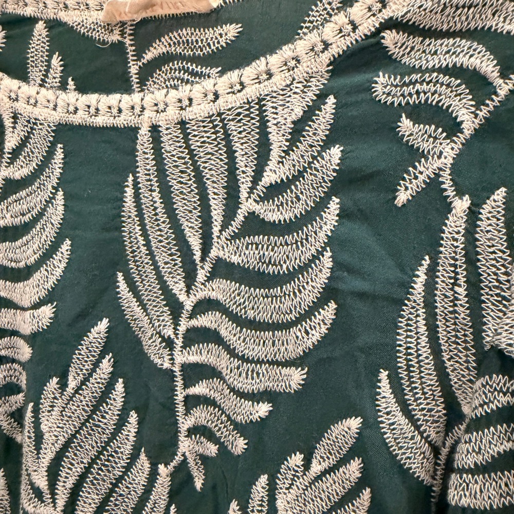 Solitaire Embroidered‎ Leaf Puff Sleeve Top Large Boho Cottagecore Green - Picture 4 of 6